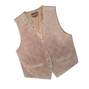 Vtg 80s/90s Beige Suede Leather Vest Quilted Women Size Medium Western Grunge